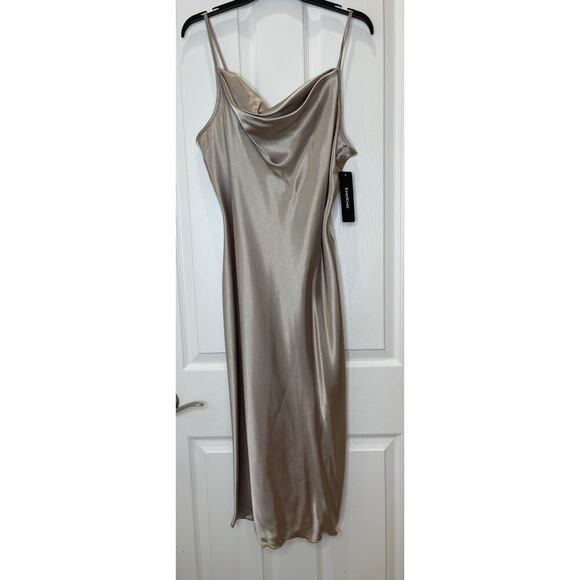 Bebe NWT Tan Champagne Satin style Slip Dress Large - Picture 5 of 15
